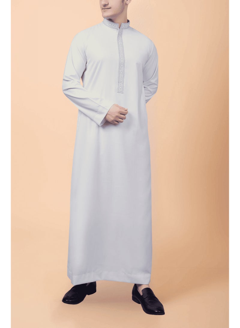 RUBY ISLAMIC CLOTHING Men's Saudi Arabic Thobe Jubba Dishdasha Long Sleeve Robe, kandura, Abaya Dress, kaftan Ramadan Dress Middle East Clothing (White) - Image 4
